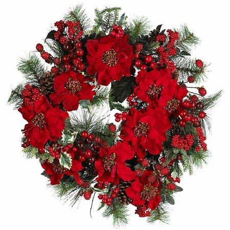 NEARLY NATURAL 24 inch Poinsettia Wreath- Holiday 4660